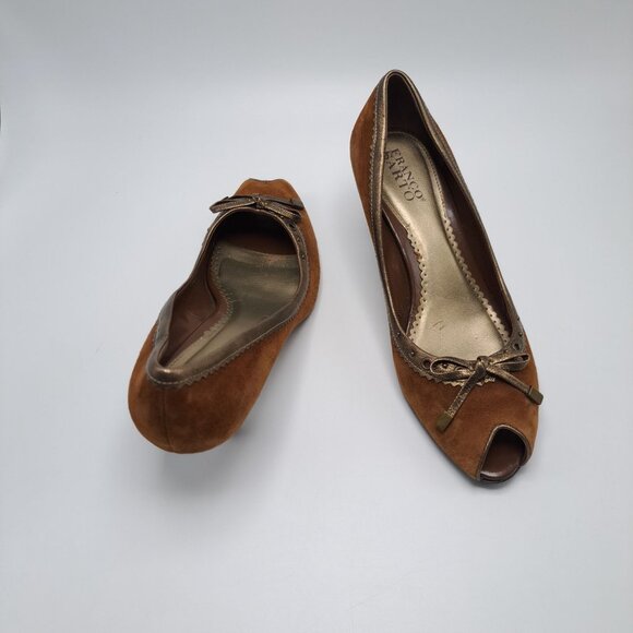 Franco Sarto L-BLESS Womens Peep Toe Heels 8.5 M Leather Brown Suede - Picture 6 of 16